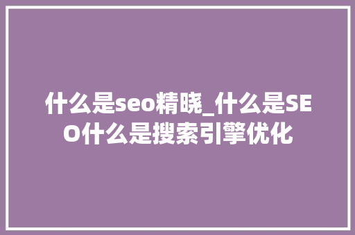 什么是seo精晓_什么是SEO什么是搜索引擎优化 什么是seo精晓_什么是SEO什么是搜索引擎优化 百度SEO