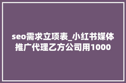 seo需求立项表_小红书媒体推广代理乙方公司用1000个案例总结出来用户画像 seo需求立项表_小红书媒体推广代理乙方公司用1000个案例总结出来用户画像 百度SEO