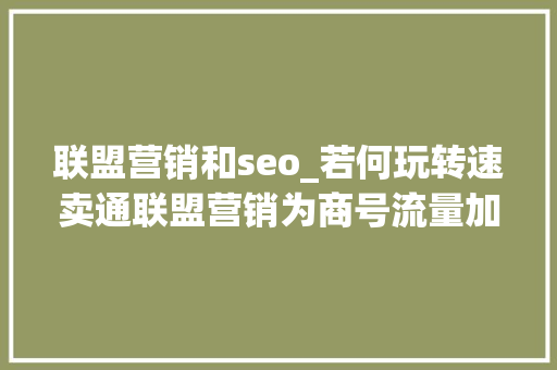联盟营销和seo_若何玩转速卖通联盟营销为商号流量加权 联盟营销和seo_若何玩转速卖通联盟营销为商号流量加权 必应SEO