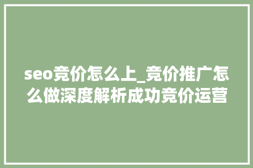 seo竞价怎么上_竞价推广怎么做深度解析成功竞价运营的关键步骤 seo竞价怎么上_竞价推广怎么做深度解析成功竞价运营的关键步骤 必应SEO