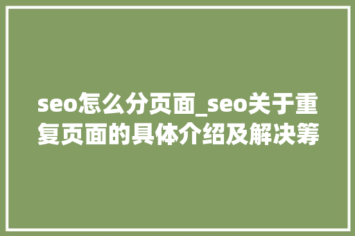 seo怎么分页面_seo关于重复页面的具体介绍及解决筹划