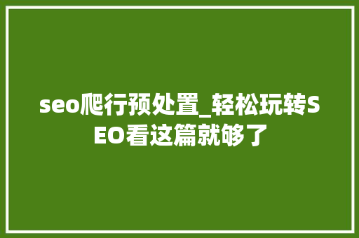 seo爬行预处置_轻松玩转SEO看这篇就够了 seo爬行预处置_轻松玩转SEO看这篇就够了 网站建设公司