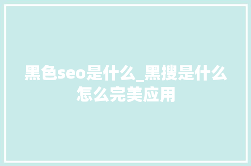 黑色seo是什么_黑搜是什么怎么完美应用 黑色seo是什么_黑搜是什么怎么完美应用 网站建设公司