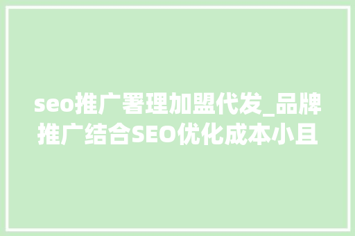 seo推广署理加盟代发_品牌推广结合SEO优化成本小且可控 seo推广署理加盟代发_品牌推广结合SEO优化成本小且可控 神马SEO