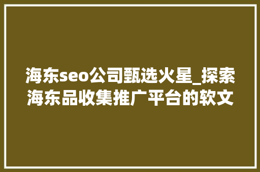 海东seo公司甄选火星_探索海东品收集推广平台的软文宣告渠道 海东seo公司甄选火星_探索海东品收集推广平台的软文宣告渠道 必应SEO