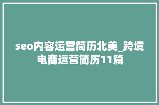 seo内容运营简历北美_跨境电商运营简历11篇 seo内容运营简历北美_跨境电商运营简历11篇 网站建设公司
