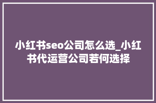 小红书seo公司怎么选_小红书代运营公司若何选择 小红书seo公司怎么选_小红书代运营公司若何选择 百度SEO