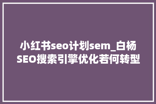 小红书seo计划sem_白杨SEO搜索引擎优化若何转型做小红书优化 小红书seo计划sem_白杨SEO搜索引擎优化若何转型做小红书优化 必应SEO