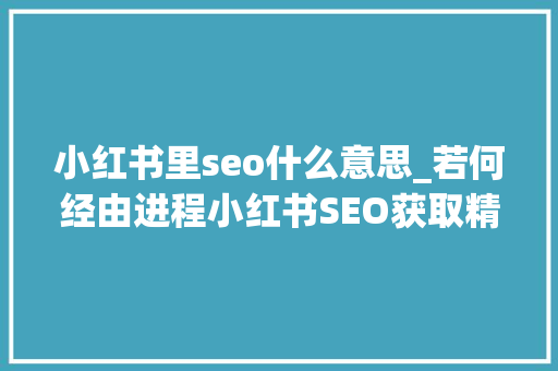 小红书里seo什么意思_若何经由进程小红书SEO获取精准的搜索流量 小红书里seo什么意思_若何经由进程小红书SEO获取精准的搜索流量 搜狗SEO