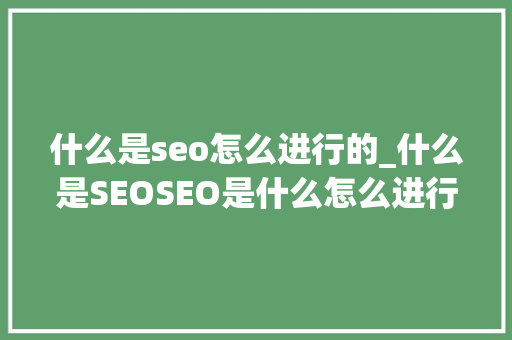 什么是seo怎么进行的_什么是SEOSEO是什么怎么进行优化 什么是seo怎么进行的_什么是SEOSEO是什么怎么进行优化 百度SEO