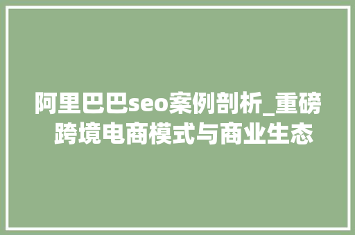 阿里巴巴seo案例剖析_重磅  跨境电商模式与商业生态框架分析申报 阿里巴巴seo案例剖析_重磅  跨境电商模式与商业生态框架分析申报 网站建设公司