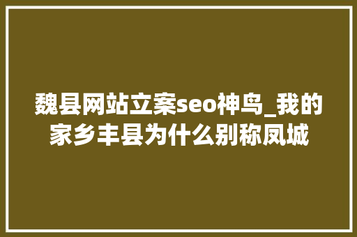魏县网站立案seo神鸟_我的家乡丰县为什么别称凤城 魏县网站立案seo神鸟_我的家乡丰县为什么别称凤城 搜狗SEO