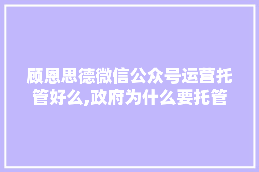 顾恩思德微信公众号运营托管好么,政府为什么要托管微信账户。 顾恩思德微信公众号运营托管好么,政府为什么要托管微信账户。 SEO关键词