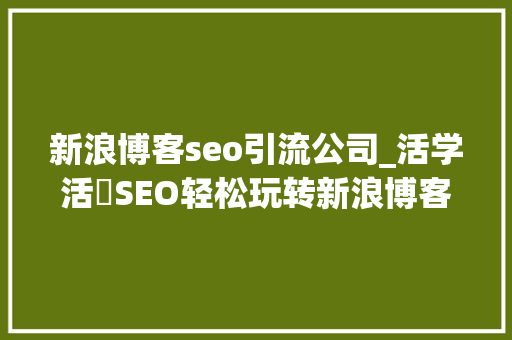 新浪博客seo引流公司_活学活⽤SEO轻松玩转新浪博客的精准流量引流 新浪博客seo引流公司_活学活⽤SEO轻松玩转新浪博客的精准流量引流 百度SEO