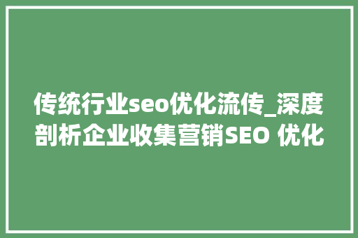 传统行业seo优化流传_深度剖析企业收集营销SEO 优化社交媒体与新网云推送策略 传统行业seo优化流传_深度剖析企业收集营销SEO 优化社交媒体与新网云推送策略 百度SEO