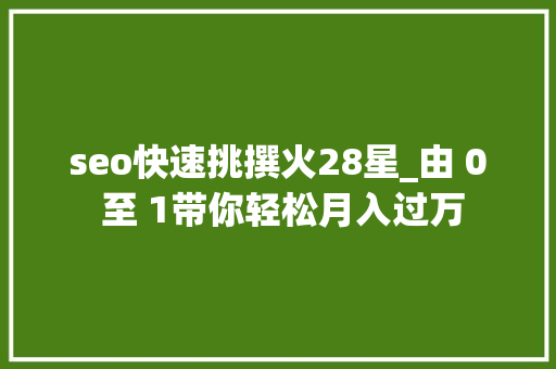 seo快速挑撰火28星_由 0 至 1带你轻松月入过万 seo快速挑撰火28星_由 0 至 1带你轻松月入过万 百度SEO