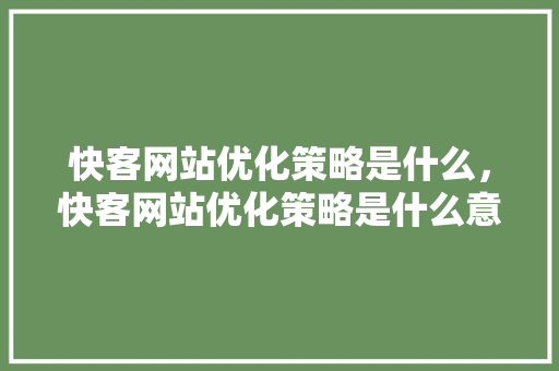 快客网站优化策略是什么，快客网站优化策略是什么意思。
