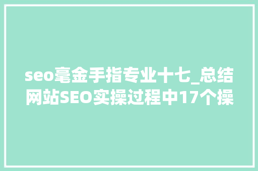 seo毫金手指专业十七_总结网站SEO实操过程中17个操作要点 seo毫金手指专业十七_总结网站SEO实操过程中17个操作要点 SEO关键词