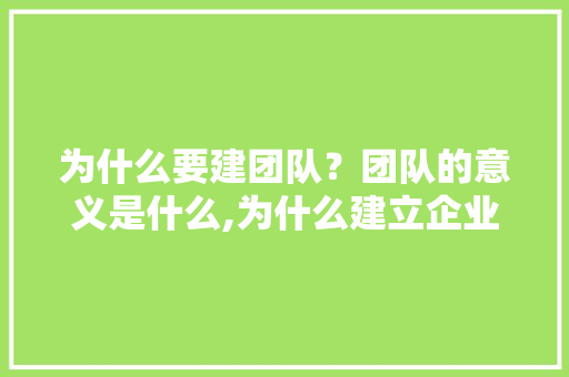 为什么要建团队？团队的意义是什么,为什么建立企业文化。 为什么要建团队？团队的意义是什么,为什么建立企业文化。 百度SEO