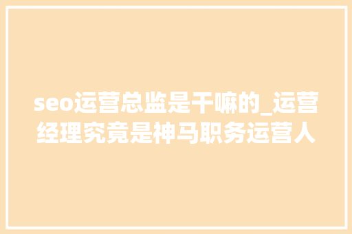 seo运营总监是干嘛的_运营经理究竟是神马职务运营人需要具备神马能力 seo运营总监是干嘛的_运营经理究竟是神马职务运营人需要具备神马能力 神马SEO