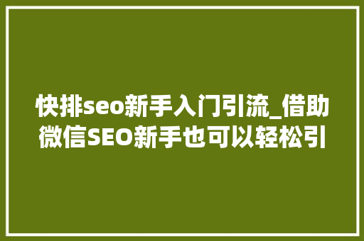 快排seo新手入门引流_借助微信SEO新手也可以轻松引流快速增粉 快排seo新手入门引流_借助微信SEO新手也可以轻松引流快速增粉 搜狗SEO