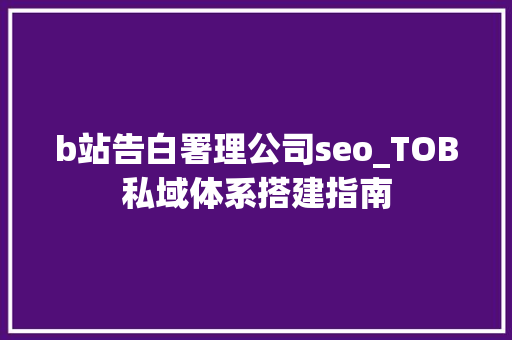 b站告白署理公司seo_TOB私域体系搭建指南 b站告白署理公司seo_TOB私域体系搭建指南 网站建设公司