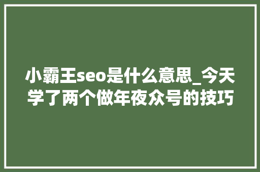 小霸王seo是什么意思_今天学了两个做年夜众号的技巧 小霸王seo是什么意思_今天学了两个做年夜众号的技巧 必应SEO
