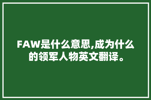 FAW是什么意思,成为什么的领军人物英文翻译。 FAW是什么意思,成为什么的领军人物英文翻译。 必应SEO