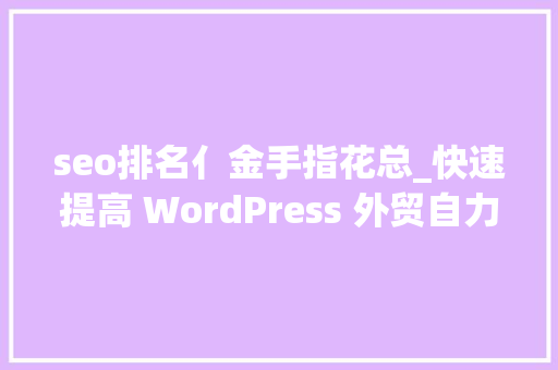 seo排名亻金手指花总_快速提高 WordPress 外贸自力网站速度的方法 seo排名亻金手指花总_快速提高 WordPress 外贸自力网站速度的方法 神马SEO