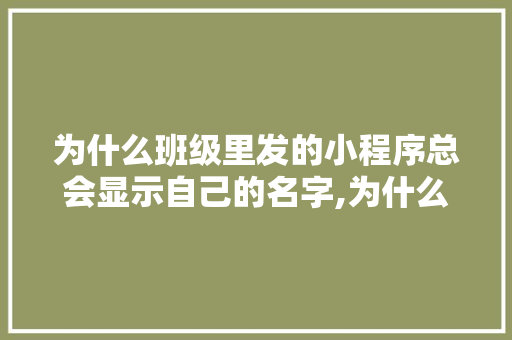 为什么班级里发的小程序总会显示自己的名字,为什么出现微信小程序打不开。 为什么班级里发的小程序总会显示自己的名字,为什么出现微信小程序打不开。 必应SEO