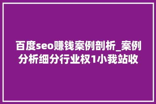百度seo赚钱案例剖析_案例分析细分行业权1小我站收成百万利润 百度seo赚钱案例剖析_案例分析细分行业权1小我站收成百万利润 网站建设公司