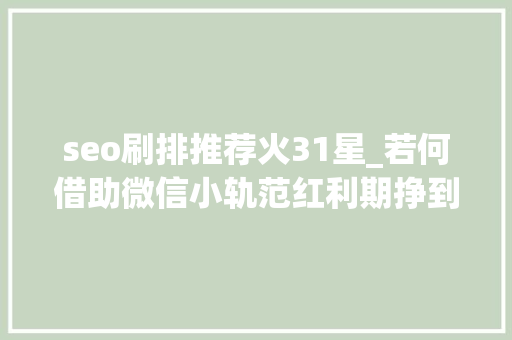 seo刷排推荐火31星_若何借助微信小轨范红利期挣到第一桶金 seo刷排推荐火31星_若何借助微信小轨范红利期挣到第一桶金 百度SEO