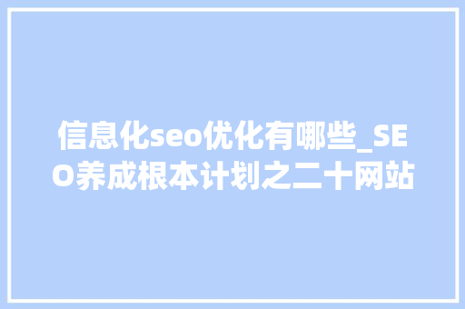 信息化seo优化有哪些_SEO养成根本计划之二十网站优化筹划 信息化seo优化有哪些_SEO养成根本计划之二十网站优化筹划 百度SEO