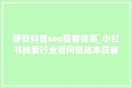 静安抖音seo获客体系_小红书线索行业若何低成本获客涉及装修婚摄珠宝月子中央等行业V30 静安抖音seo获客体系_小红书线索行业若何低成本获客涉及装修婚摄珠宝月子中央等行业V30 百度SEO