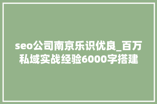 seo公司南京乐识优良_百万私域实战经验6000字搭建私域体系 seo公司南京乐识优良_百万私域实战经验6000字搭建私域体系 神马SEO