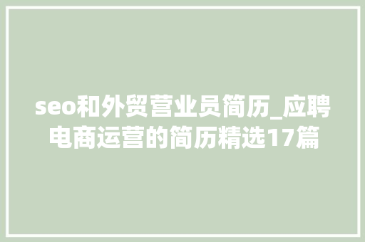 seo和外贸营业员简历_应聘电商运营的简历精选17篇 seo和外贸营业员简历_应聘电商运营的简历精选17篇 网站建设公司