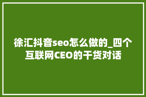 徐汇抖音seo怎么做的_四个互联网CEO的干货对话 徐汇抖音seo怎么做的_四个互联网CEO的干货对话 SEO关键词