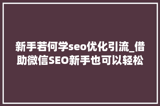 新手若何学seo优化引流_借助微信SEO新手也可以轻松引流快速增粉 新手若何学seo优化引流_借助微信SEO新手也可以轻松引流快速增粉 搜狗SEO