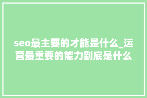 seo最主要的才能是什么_运营最重要的能力到底是什么 seo最主要的才能是什么_运营最重要的能力到底是什么 神马SEO