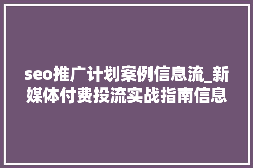 seo推广计划案例信息流_新媒体付费投流实战指南信息流广告的投放策略解读 seo推广计划案例信息流_新媒体付费投流实战指南信息流广告的投放策略解读 SEO关键词