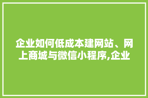 企业如何低成本建网站、网上商城与微信小程序,企业为什么要建网站。 企业如何低成本建网站、网上商城与微信小程序,企业为什么要建网站。 网站建设公司