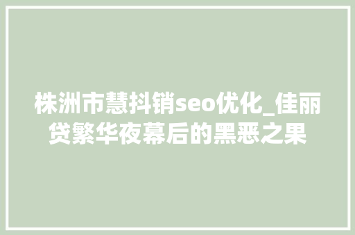 株洲市慧抖销seo优化_佳丽贷繁华夜幕后的黑恶之果