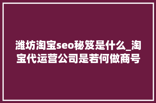 潍坊淘宝seo秘笈是什么_淘宝代运营公司是若何做商号优化的 潍坊淘宝seo秘笈是什么_淘宝代运营公司是若何做商号优化的 必应SEO