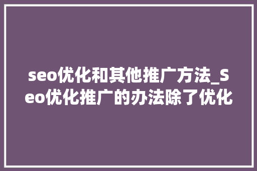seo优化和其他推广方法_Seo优化推广的办法除了优化文章还有哪些 seo优化和其他推广方法_Seo优化推广的办法除了优化文章还有哪些 百度SEO