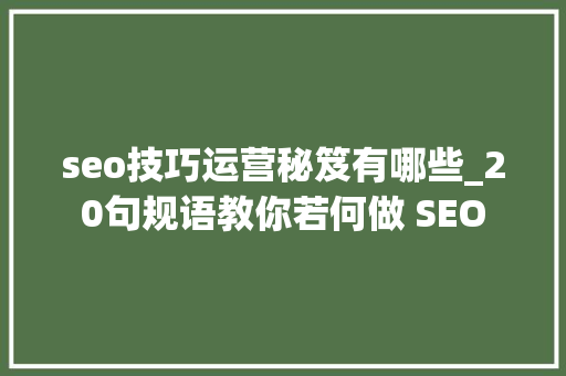 seo技巧运营秘笈有哪些_20句规语教你若何做 SEO seo技巧运营秘笈有哪些_20句规语教你若何做 SEO 必应SEO