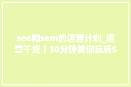 seo和sem的运营计划_运营干货丨30分钟教你玩转SEO和SEM seo和sem的运营计划_运营干货丨30分钟教你玩转SEO和SEM 网站建设公司