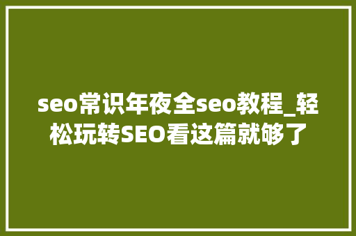 seo常识年夜全seo教程_轻松玩转SEO看这篇就够了 seo常识年夜全seo教程_轻松玩转SEO看这篇就够了 搜狗SEO
