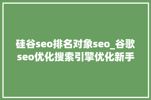 硅谷seo排名对象seo_谷歌seo优化搜索引擎优化新手入门指南 硅谷seo排名对象seo_谷歌seo优化搜索引擎优化新手入门指南 神马SEO