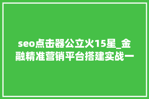 seo点击器公立火15星_金融精准营销平台搭建实战一医疗养老场景 seo点击器公立火15星_金融精准营销平台搭建实战一医疗养老场景 必应SEO