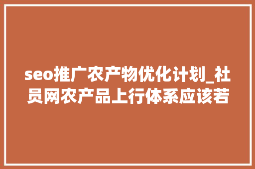 seo推广农产物优化计划_社员网农产品上行体系应该若何建立